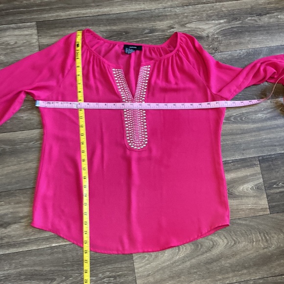 Hot Pink Alfani Top Blouse with Siver Studs Balloon Sleeves Sz 8 - Picture 5 of 6